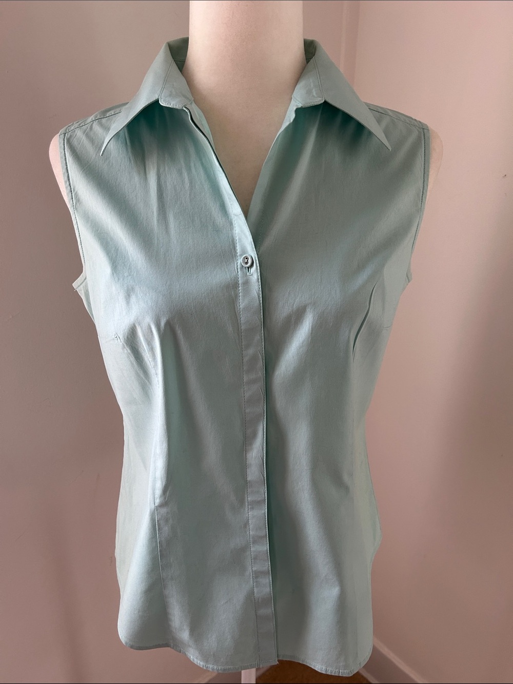 Loft Sleeveless Button-Front Seafoam Green Cotton Blouse sz S/M